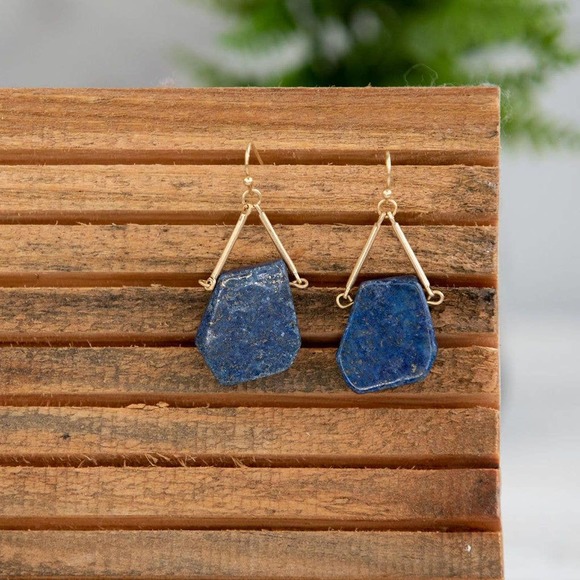 Cobalt Blue Raw Cut Stone Dangle Earrings - Picture 1 of 4